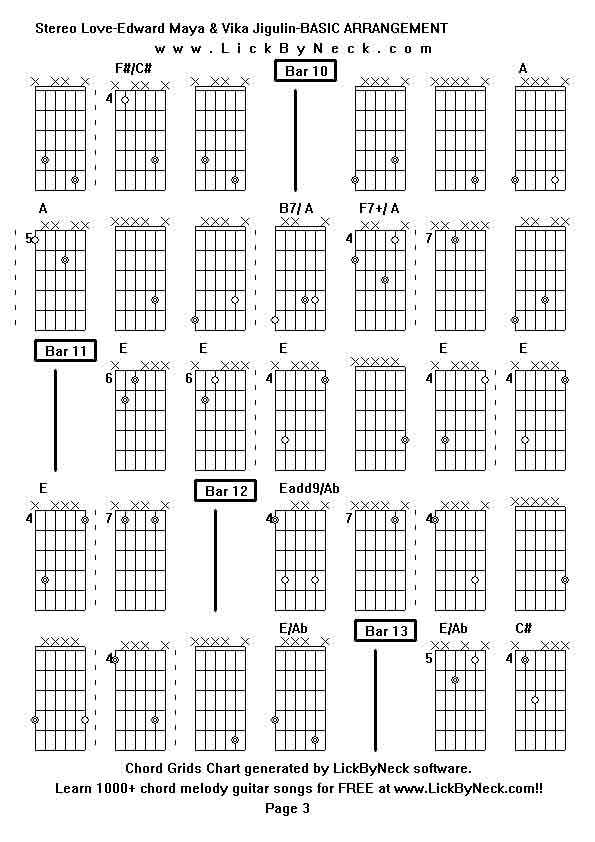 Chord Grids Chart of chord melody fingerstyle guitar song-Stereo Love-Edward Maya & Vika Jigulin-BASIC ARRANGEMENT,generated by LickByNeck software.